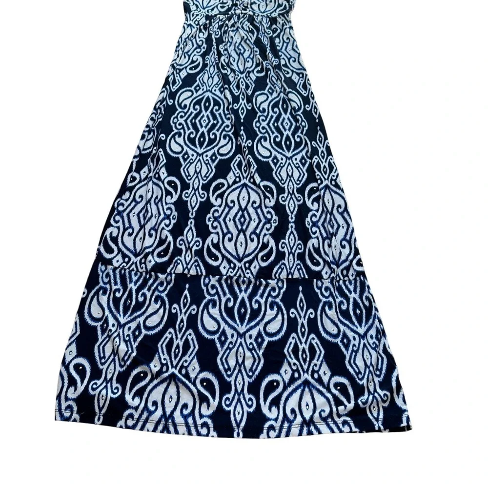 INC international Concepts Women Blue and White Halter Embellished Maxi Dress MD